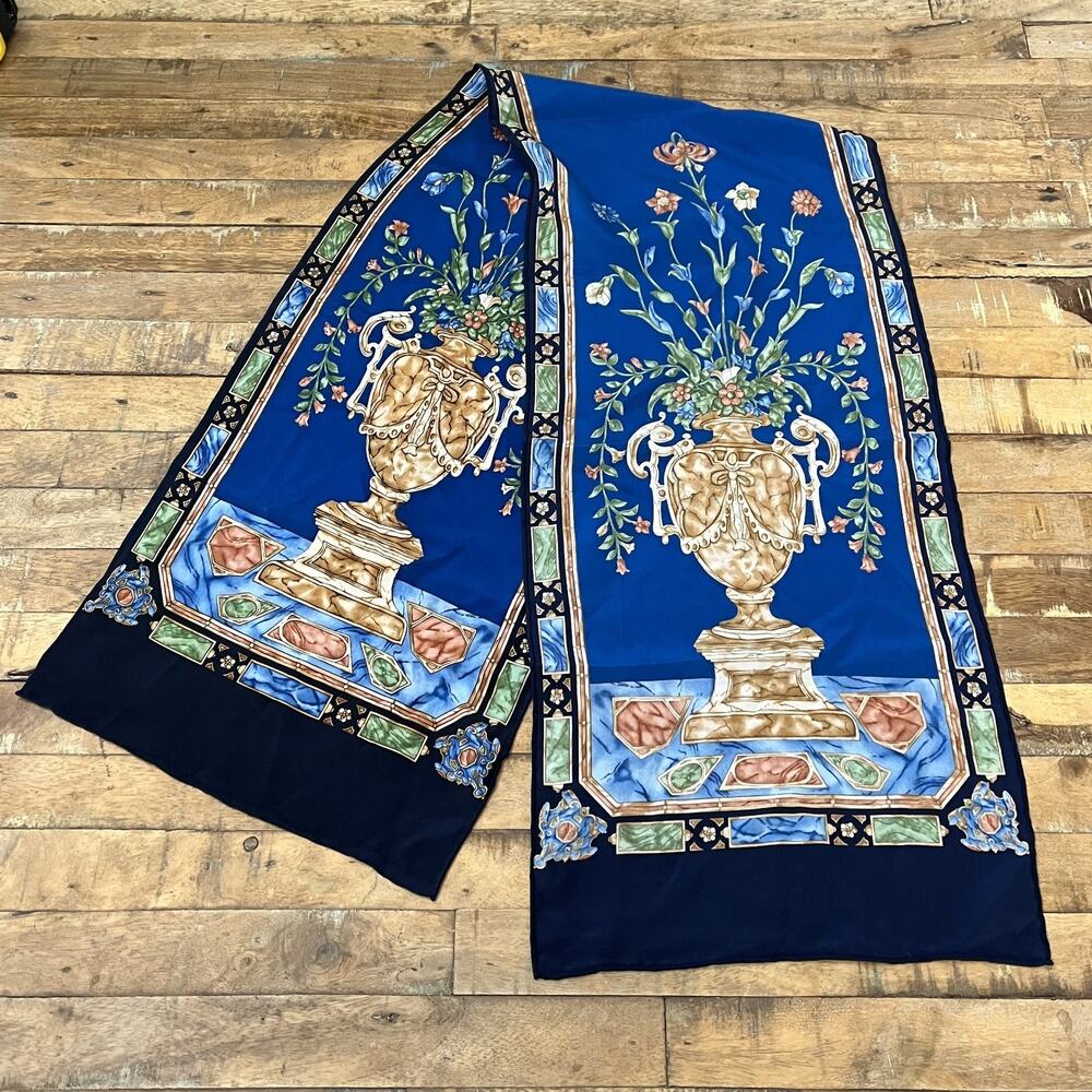 Vintage Art Institute of Chicago Baroque Silk Scarf 12" x 55" Floral Vase Design